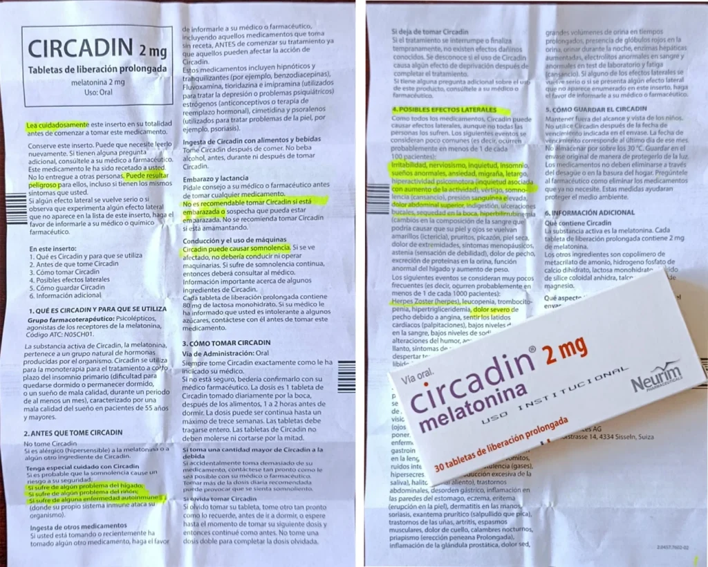Instrucciones droga Melatonina Circadin